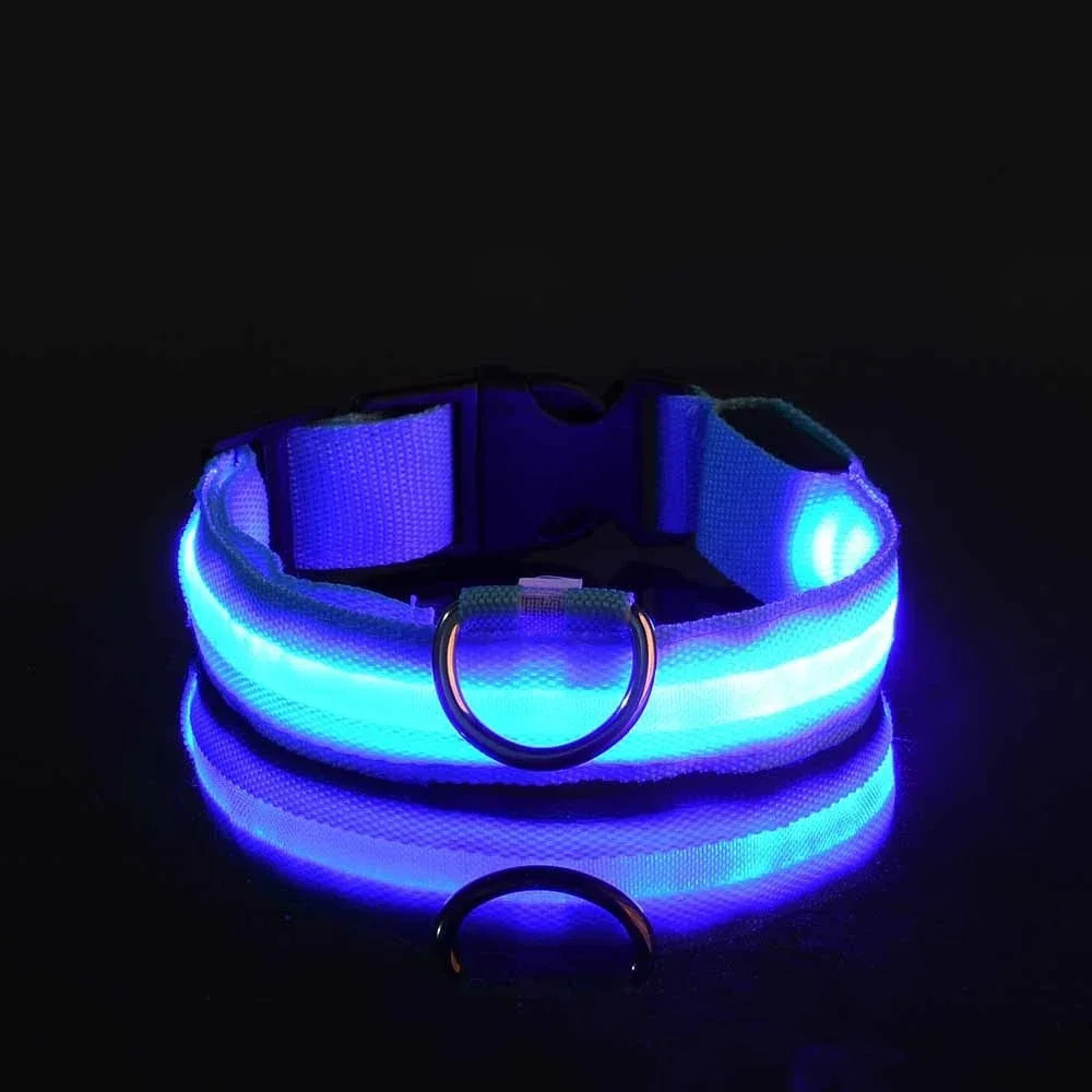 LED Dog Collar – Nylon Glow in the Dark, Flashing Night Safety Collar