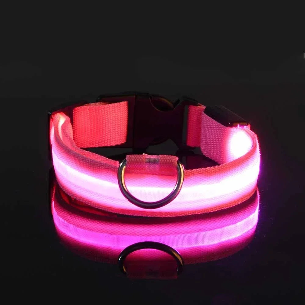 LED Dog Collar – Nylon Glow in the Dark, Flashing Night Safety Collar