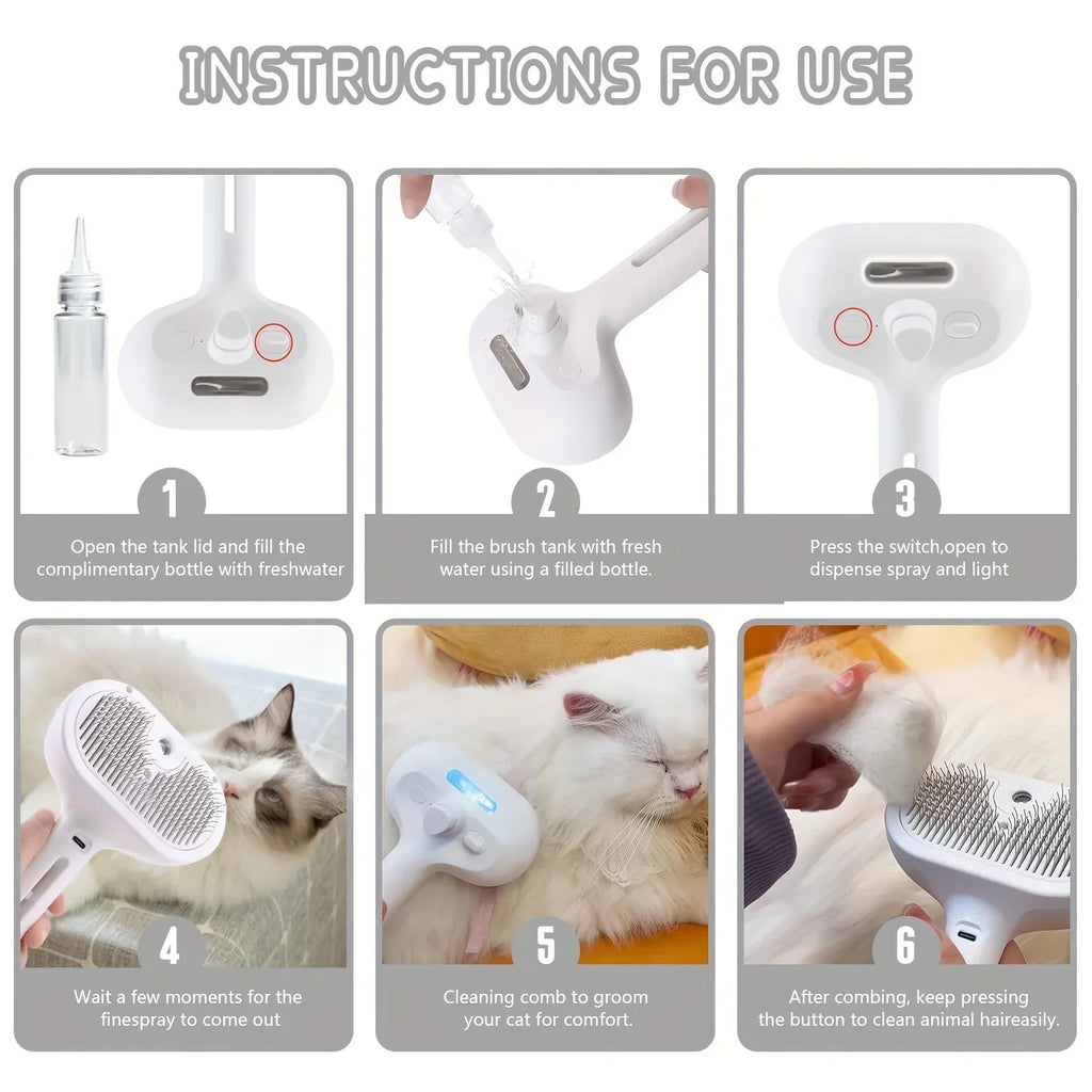 Electric Pet Hair Brush for Dogs & Cats – Steam Spray, Massage, Anti-Tangle Hair Removal Comb