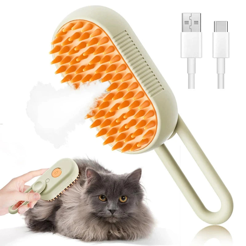 Electric Pet Hair Brush for Dogs & Cats – Steam Spray, Massage, Anti-Tangle Hair Removal Comb