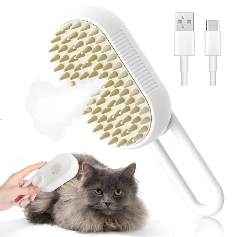 Electric Pet Hair Brush for Dogs & Cats – Steam Spray, Massage, Anti-Tangle Hair Removal Comb